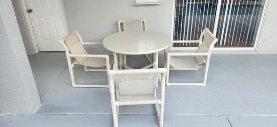 Outdoor White PVC Tubular Chairs & Table