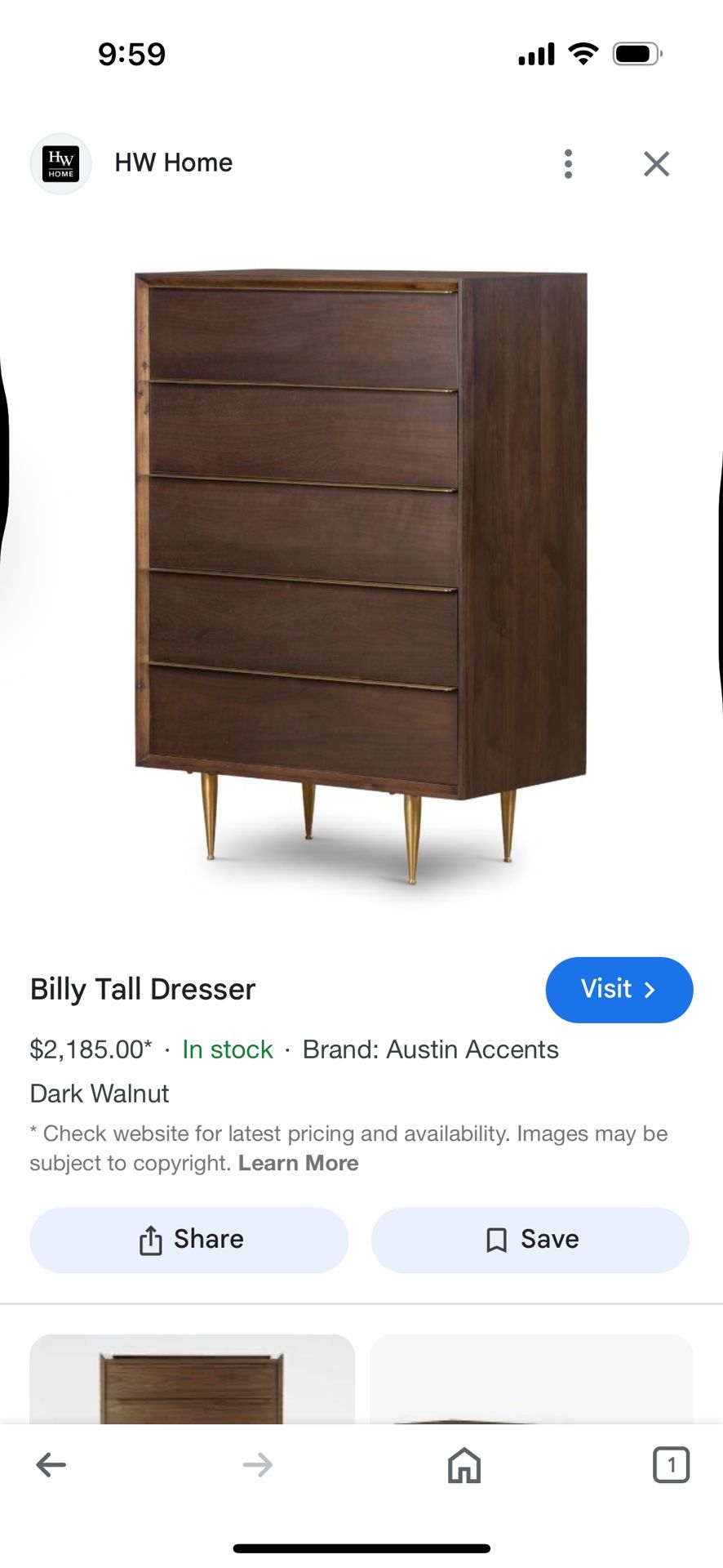 Four Hands Walnut Billy Tall Dresser