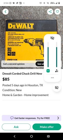 DeWalt Chuck Size Drill   (10mm) No Cord