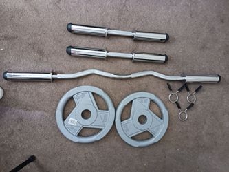 Curl Bar and Olympic Plates With Dumbells attachments