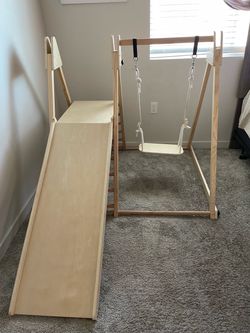 Wooden Indoor Kids Climbing Gym with Slide and Swing