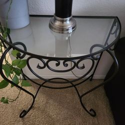 Boutique Store Half Moon Console Entryway Table Wrought Iron & Glass