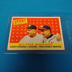 Vintage Old 1958 Sport Magazine All-Star Managers Cards Casey Stengel, NY Yankees - Fred Haney, Braves 