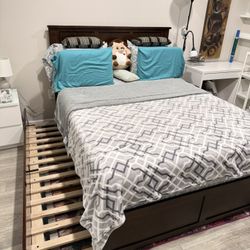 AFI Madison Queen Solid Wood Platform Bed with Twin XL Trundle in Walnut