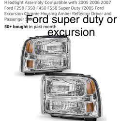 Pair Of Chrome Clear Headlights Fit Ford Super Duty Or Excursion 