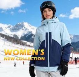 New L Woman’s Ski Winter Jacket. Light Blue & Navy. Lots of pockets