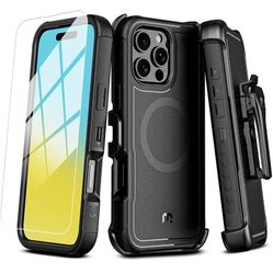 Maverick Series iPhone 16 Pro Max Case with Belt Clip Holster,[Compatible with Magsafe] w/Screen Protector,Anti-Drop,Shockproof,with 360°Rotating Kick