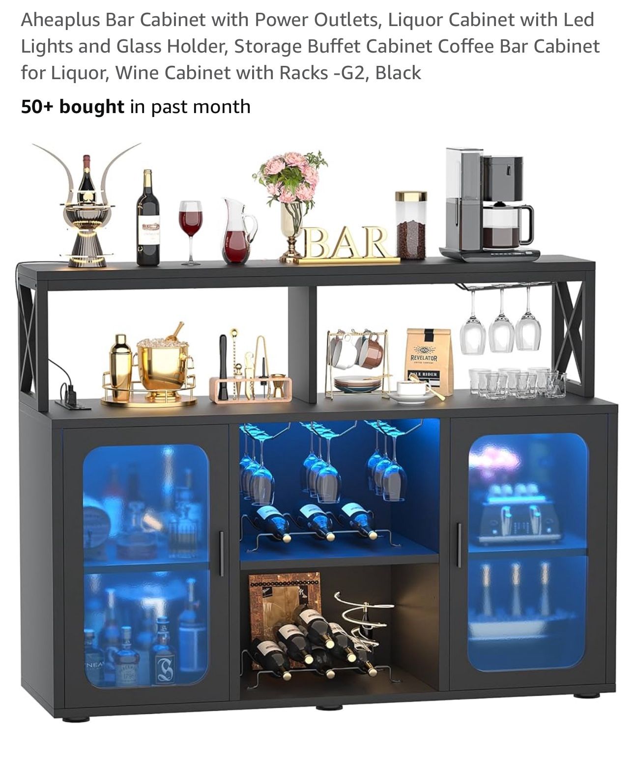 Aheaplus Bar Cabinet with Power Outlets