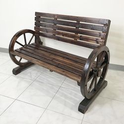 $110 (Brand New) Large 50” wooden wagon bench rustic wheel for patio garden outdoor 50x23x34” 