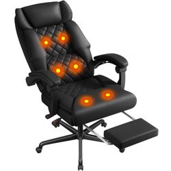 Massage Office Chair with Heat and 6 Vibration Points,High Back Executive Ergonomic Computer Desk Chair with Reclining Backrest and Footrest,PU Leathe