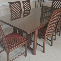 Full Set All Wood 7 Chairs, Dining Table, China Cabinet, Console Table. 