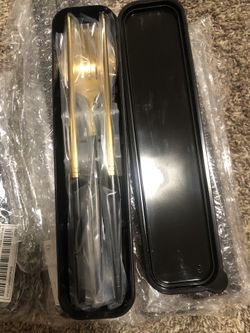 1set (5pcs) Portable Reusable Stainless Steel Travel Utensil Set, Including Chopsticks, Fork, Spoon, Knife, And A Black Cutlery Storage Box