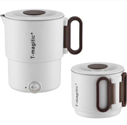 T-magitic Portable Electric Kettle,Dual Voltage 110V/220V, Stainless Steel,Mini Travel Kettle, Perfect For Use in an RV or Camping or Traveling,(White