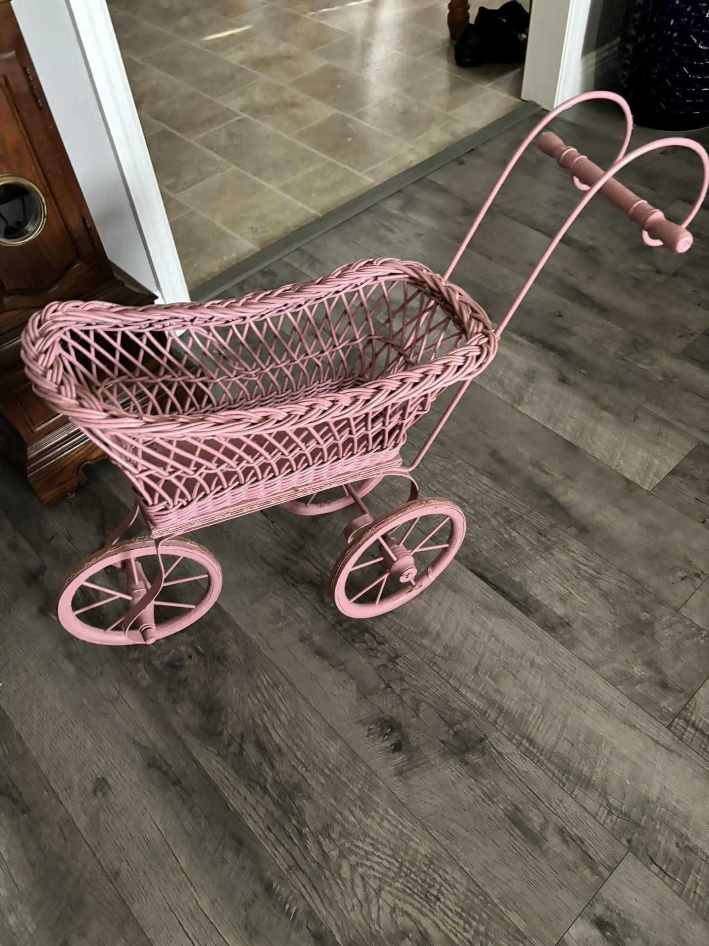 Old Antique Baby Stroller Painted PINK/Good Play Or Prop