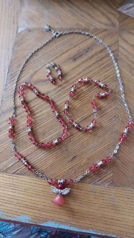 Red Angel Necklace Comes With Earrings Bracelet And Ankle Bracelet