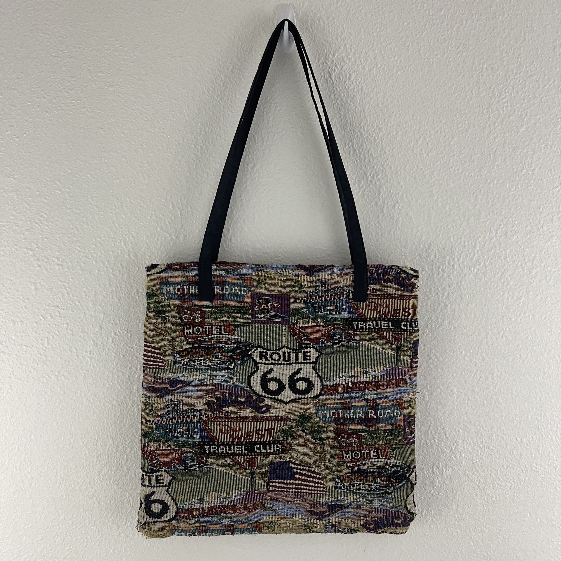 Vintage 90s Route 66 Road Trip Retro Tapestry Carpet Shoulder Shopping Tote Bag