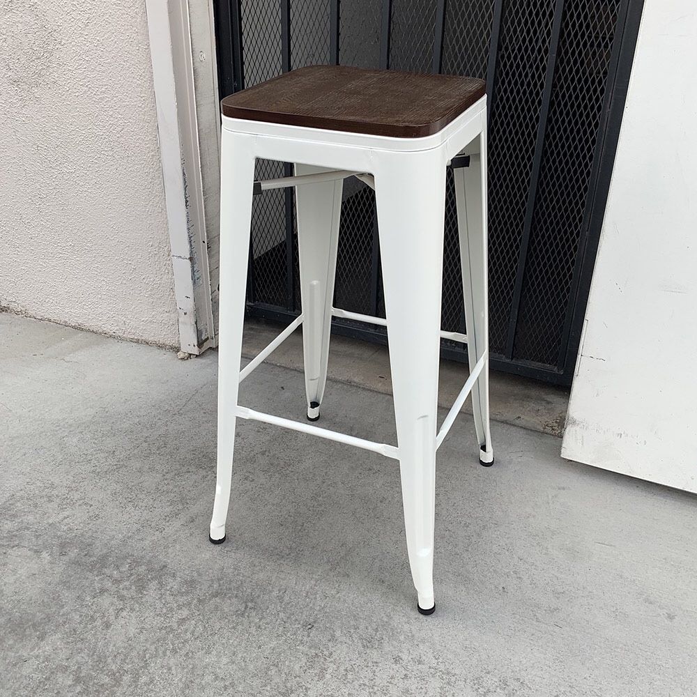 New in Box $25 (White) Metal Bar Stools 30” Tall Wooden Seat for Kitchen Counter Top Barstool