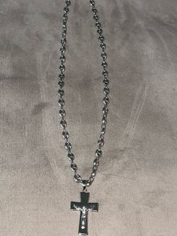 925 Sterling Silver Puffed Mariner Necklace and Cross Combo