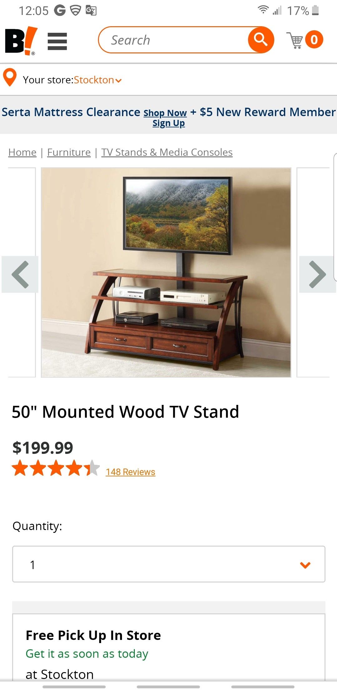 50" Mounted Wood TV Stand