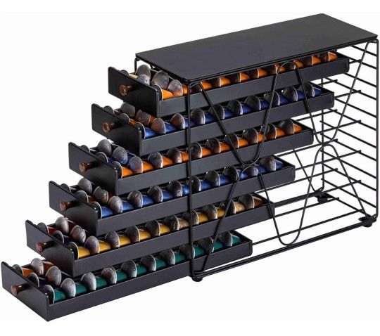 ZCDCP Coffee Pod Holder, 6 Tiers Coffee Pod Drawer for Nespresso Original Capsule Storage, 180 Capacity Pods Holder for Counter Organizer, Matte Black