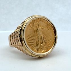 21K Gold American Eagle Coin Ring 2020 14K Mount 19.8g (A1D028020)