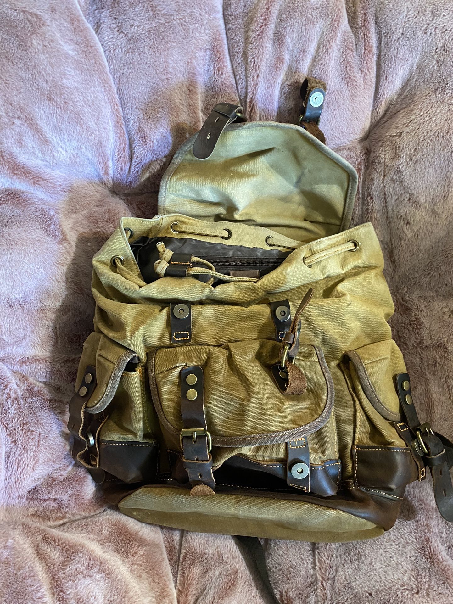 Best OfferWaxed Canvas Leather Backpack Travel Rucksack Camping Hiking School Book Bag