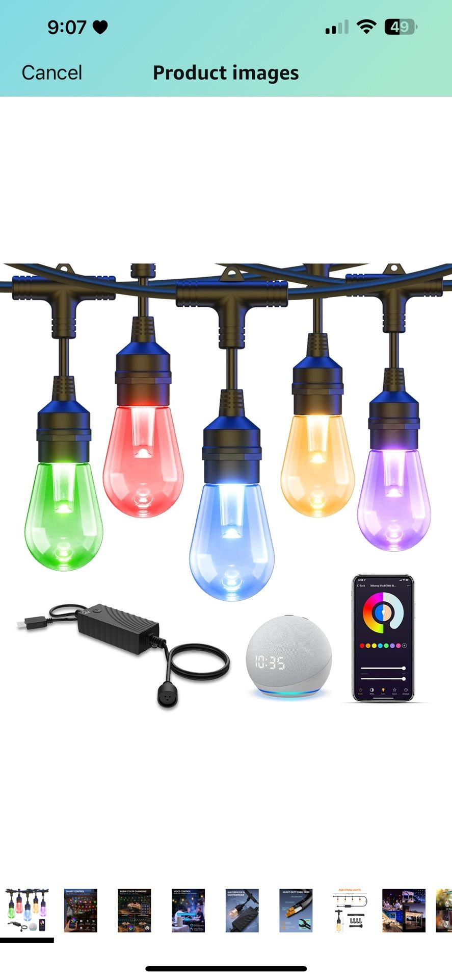 XMCOSY+ Outdoor String Lights, Smart 98Ft RGBW Patio Lights Waterproof, App Control, Work with Alexa, Color Changing LED String Light for Outside Yard