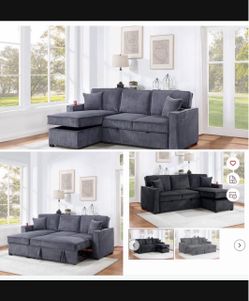 $380 . 2-P Convertible Sectional  Sleeper Sofa W/ Cupholder Sofa Storage & USB Ports  89”x 59”X36”H