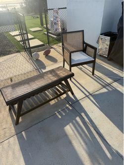 West Elm Style Cane Chair & Bench Set