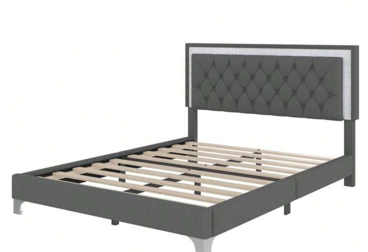 Grey Bed Frame With Led Light 