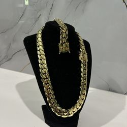 Gold Cuban Chain Set 14k