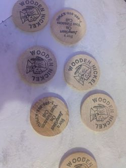 Lot of 7 vintage souvenir advertisement wooden nickles