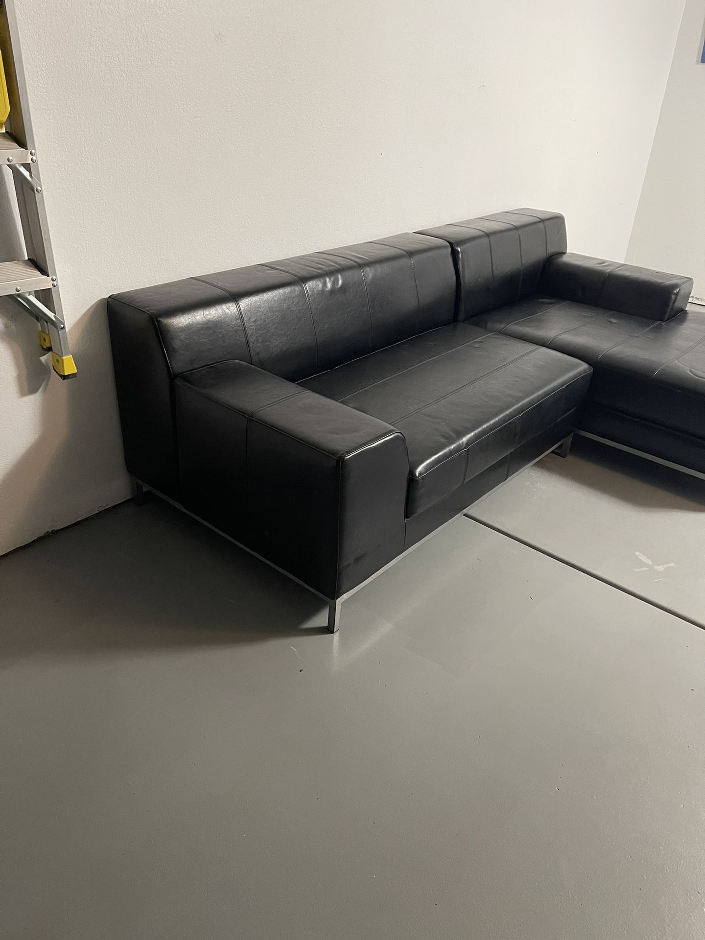 Modern Black Leather Sectional