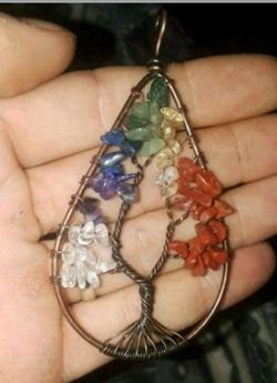 Chakra tree of life pendant necklace jewelry copper
