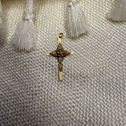 Vintage 10K Yellow & Rose Gold Cross Pendant with Floral Accent – 0.8g