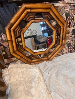 8 sided rattan mirror