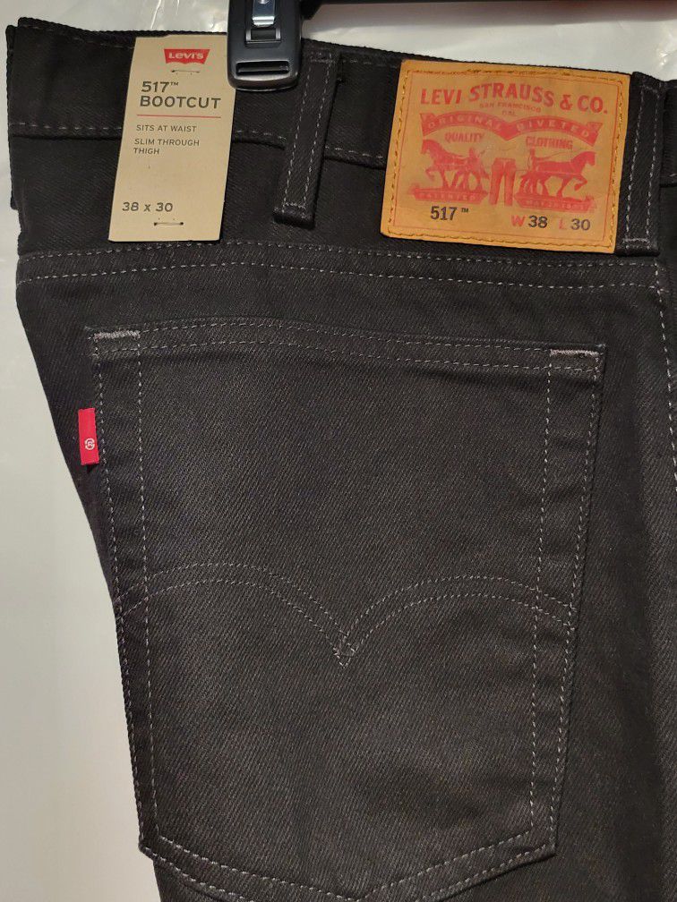 Mens LEVIS 517 Boots Cut Jeans Black Denim-38x30 