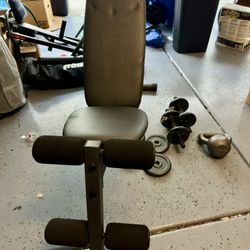 Gold's Gym Inclined Weight Exercise Bench With Weight And Kettle Bell