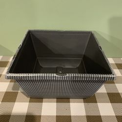 New 10 Inch Square 6 Inch Deep Plastic Flower Pot W/ Drain Holes. Has Light Gray Painted Accents, Raised Vertical Lines