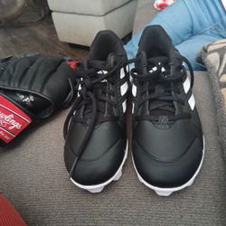 Kids Adidas Baseball Shoes Never Worn And Baseball  Glove 