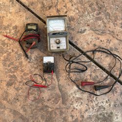Vintage automotive testing equipment lot/PAC analyzer, RadioShack meter, Small analog meter