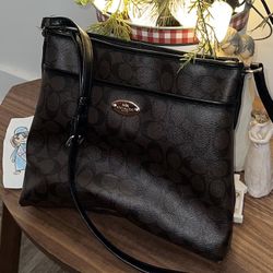 Coach, Peyton Signature, Black & Brown, Crossbody