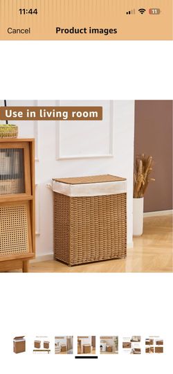 Laundry Hamper with Lid, 75L Handwoven Rattan Basket with Handles, Narrow Laundry Basket