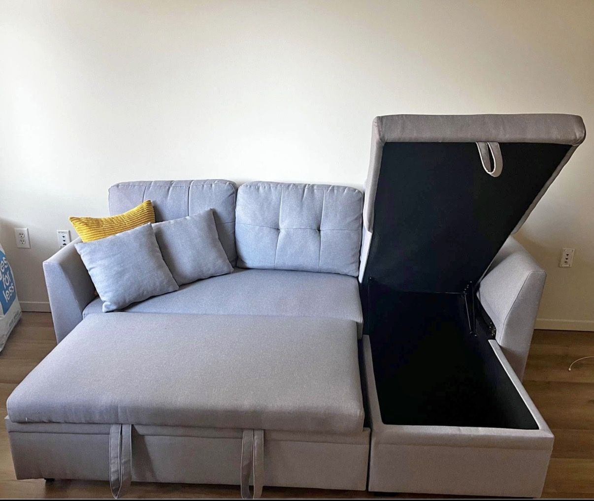 Modern Gray Sectional Sleeper Sofa with Storage Chaise