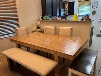 Modern Farmhouse Dining Table Set with Benches & Chairs