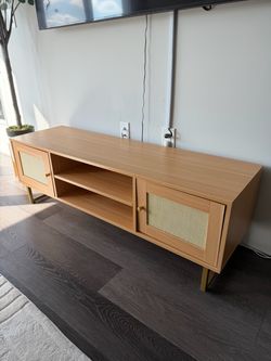 Wood TV Stand with Cabinets