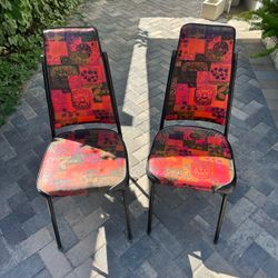 Set of 2 - Vintage Douglas Chairs, faux leather, metal legs, red black pattern