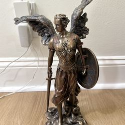 Archangel Michael With Sword & Shield Bronze Statue