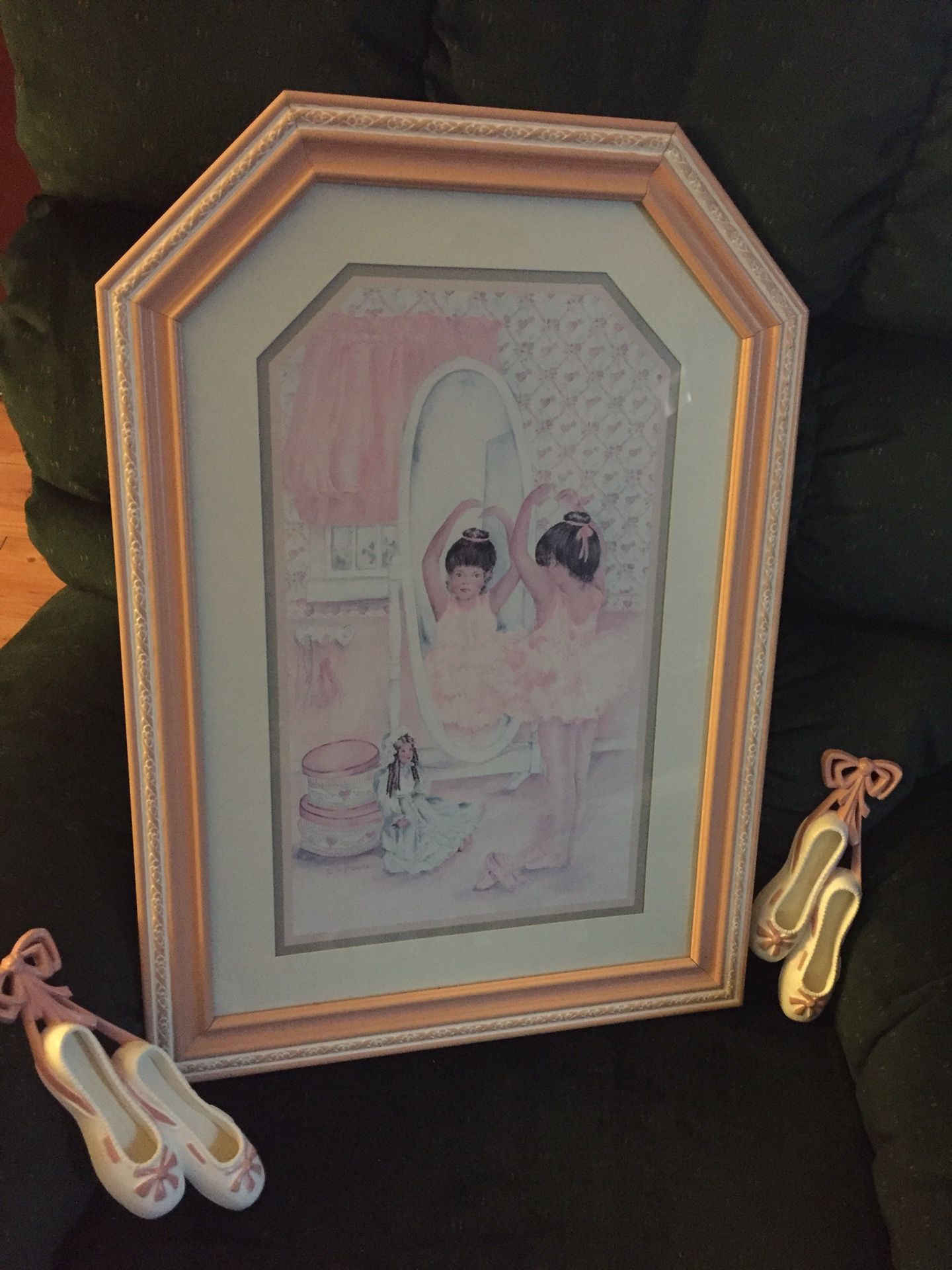 Ballerina Framed Art Ballet Shoes Decor Ava Freeman Vintage Girls Room Brunette Brown Hair Dancer Doll Tutu Set Pink Vintage Set Hard to Find PBX