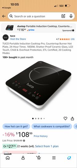 TUCO Portable Induction Cooktop 1800W – Digital Countertop Burner – NEW